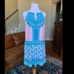 Blue and Pink Patterned Halter Dress